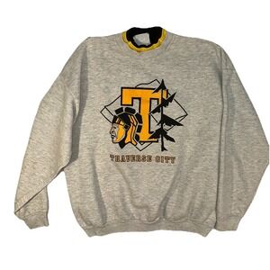 VTG Traverse City Trojans Crewneck Sweatshirt XL Distressed Stained Pullover